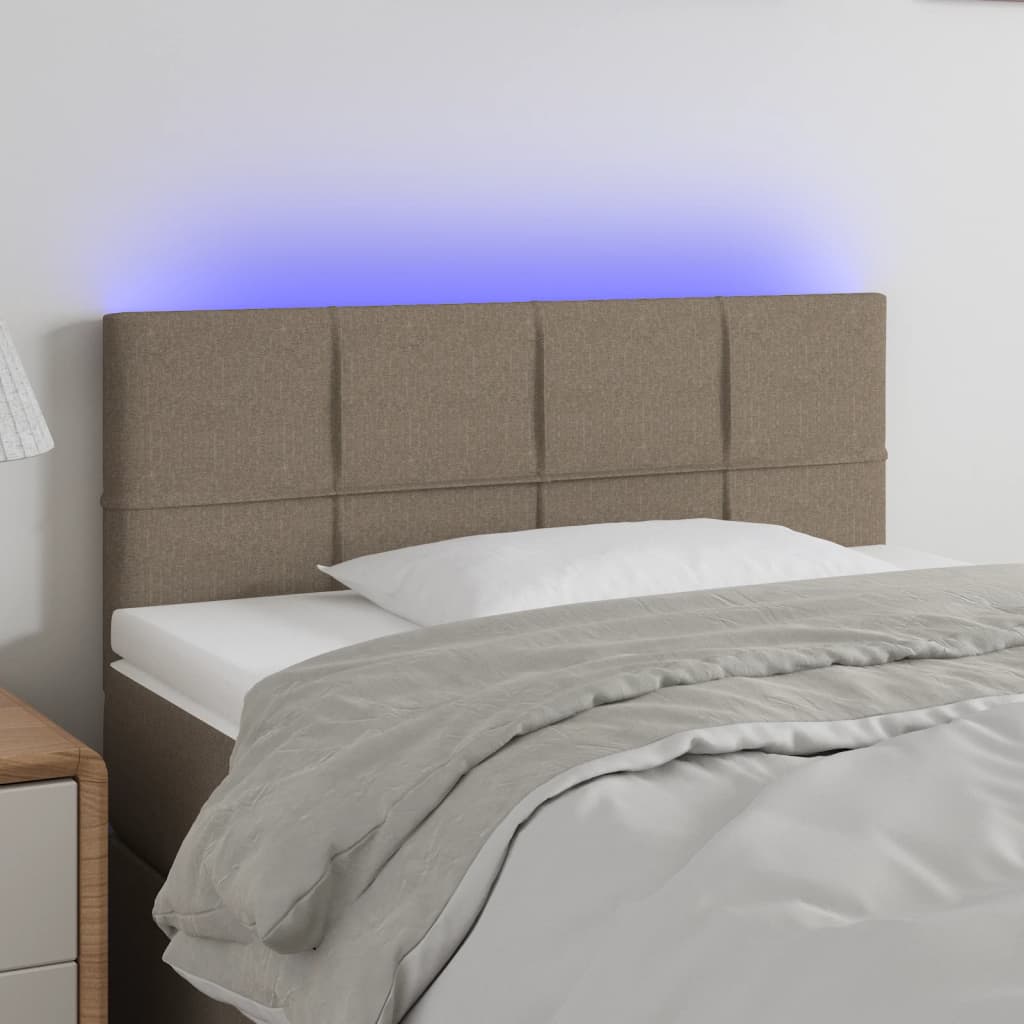 sengegavl med LED-lys 100x5x78/88 cm stof gråbrun