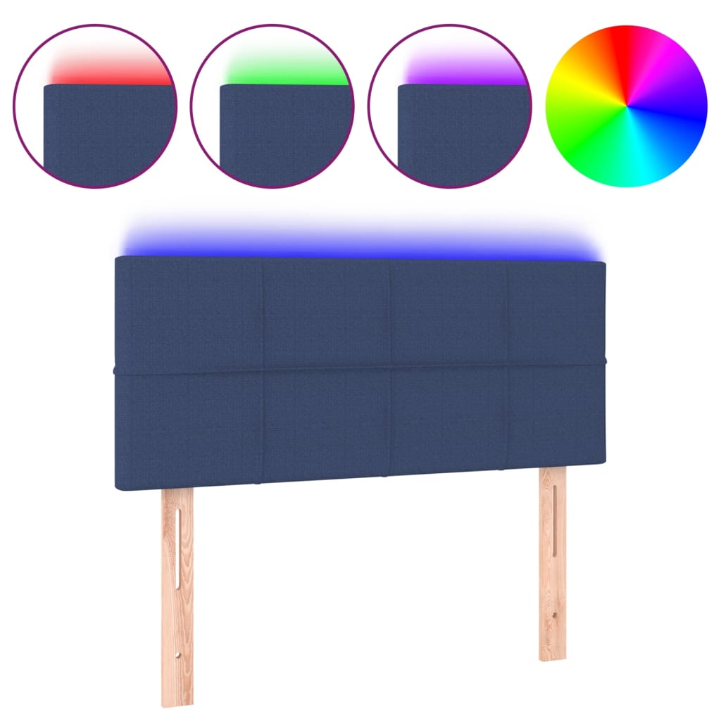 sengegavl med LED-lys 100x5x78/88 cm stof blå