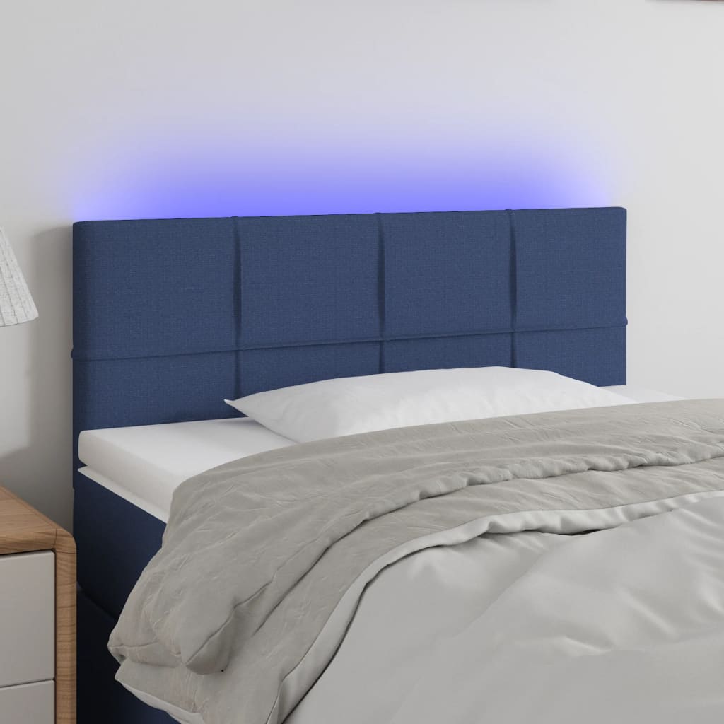 sengegavl med LED-lys 100x5x78/88 cm stof blå