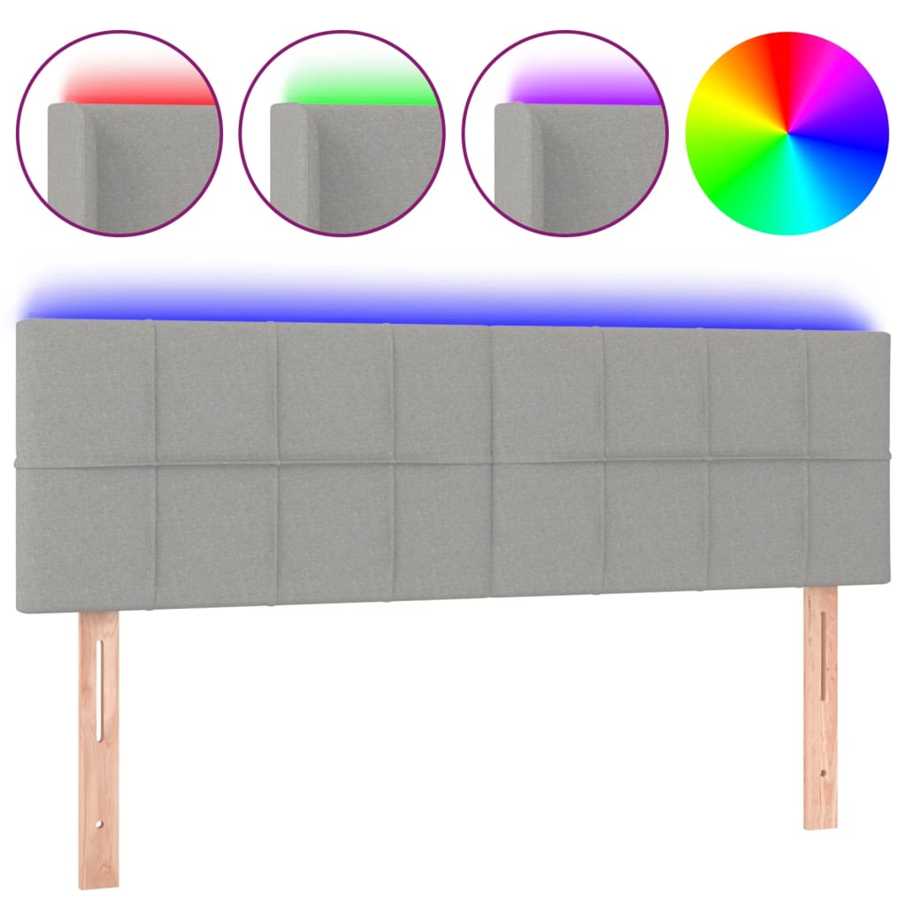 sengegavl med LED-lys 144x5x78/88 cm stof lysegrå