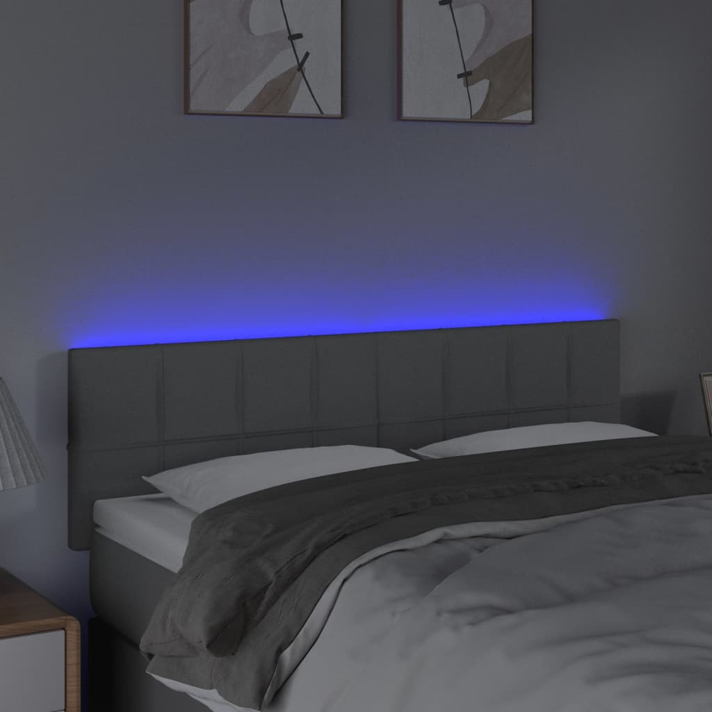 sengegavl med LED-lys 144x5x78/88 cm stof lysegrå