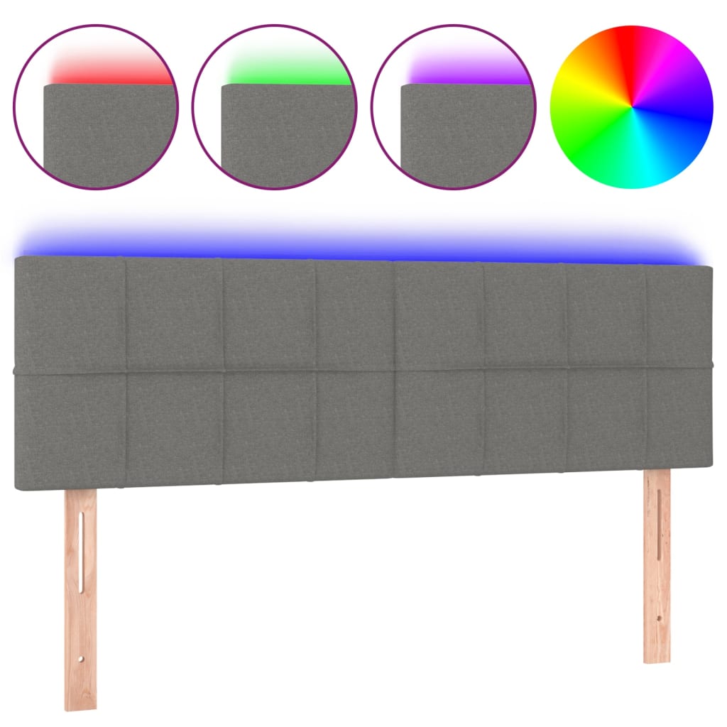 sengegavl med LED-lys 144x5x78/88 cm stof mørkegrå