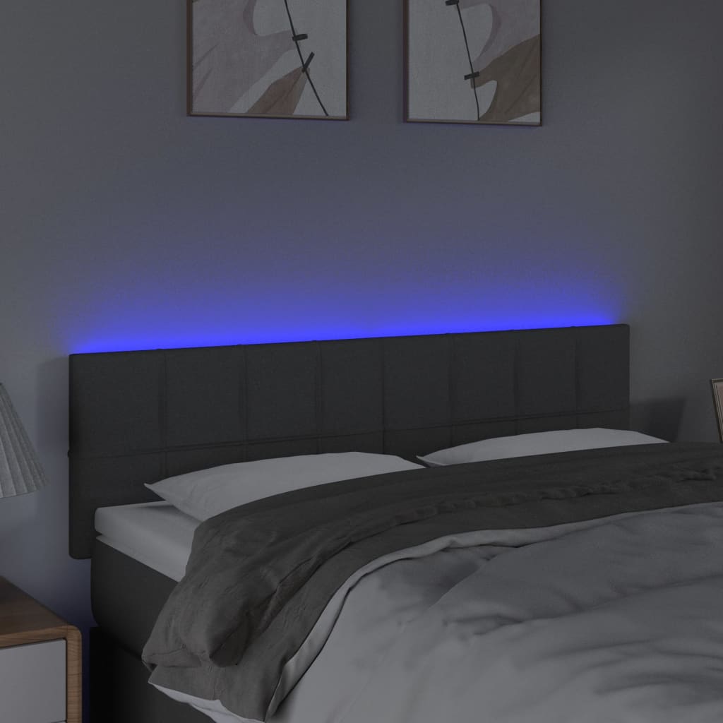 sengegavl med LED-lys 144x5x78/88 cm stof mørkegrå