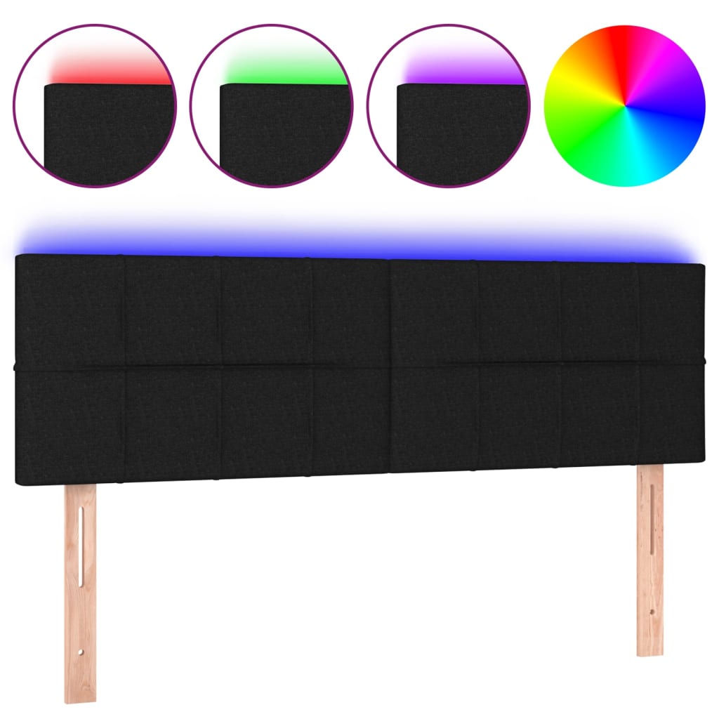 sengegavl med LED-lys 144x5x78/88 cm stof sort