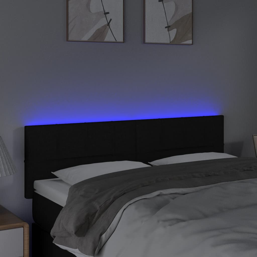 sengegavl med LED-lys 144x5x78/88 cm stof sort