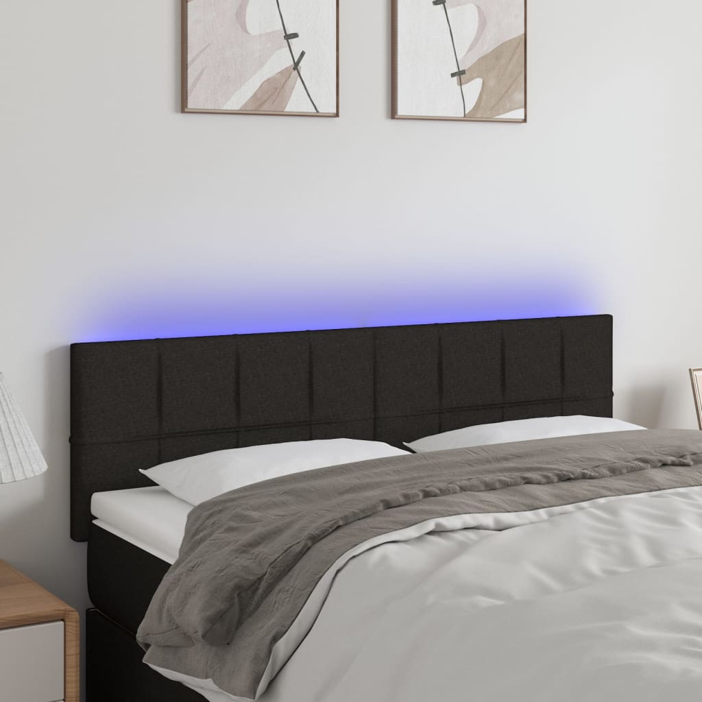 sengegavl med LED-lys 144x5x78/88 cm stof sort
