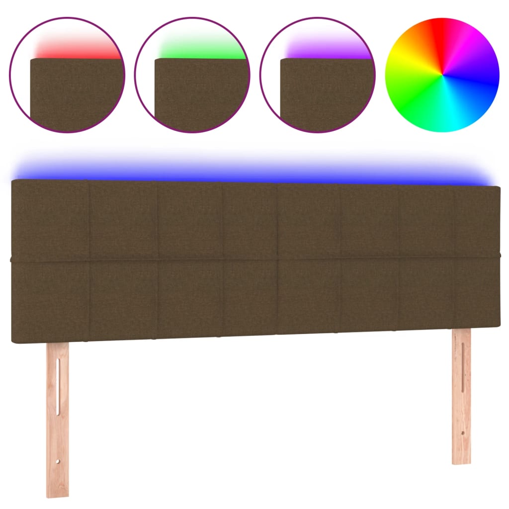 sengegavl med LED-lys 144x5x78/88 cm stof mørkebrun