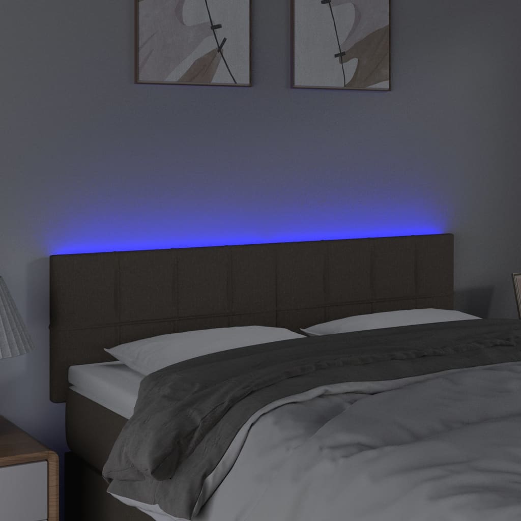sengegavl med LED-lys 144x5x78/88 cm stof gråbrun
