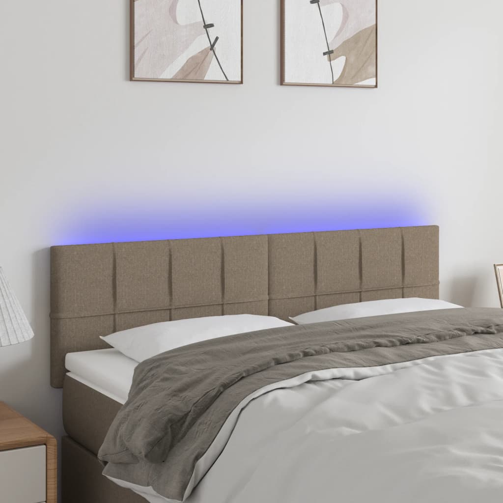 sengegavl med LED-lys 144x5x78/88 cm stof gråbrun