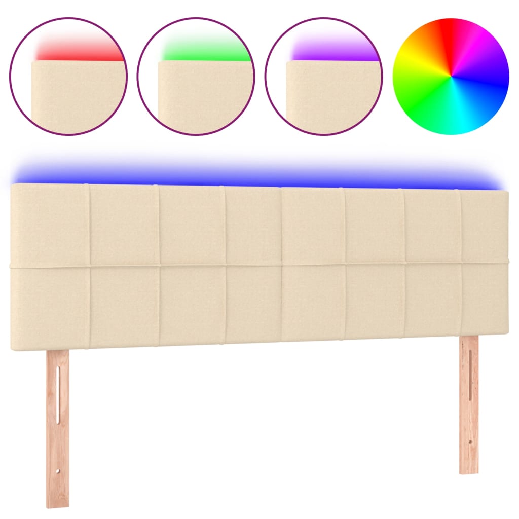 sengegavl med LED-lys 144x5x78/88 cm stof cremefarvet