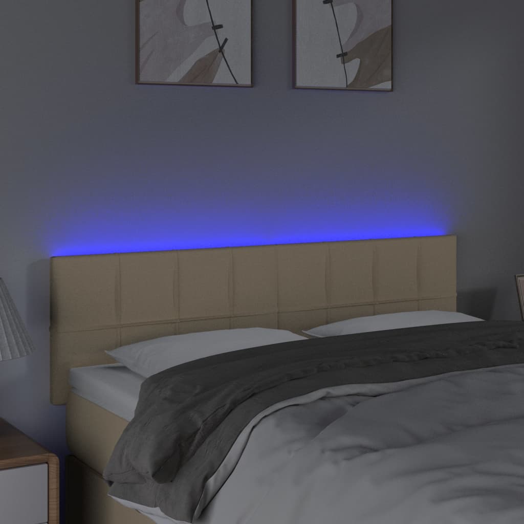 sengegavl med LED-lys 144x5x78/88 cm stof cremefarvet