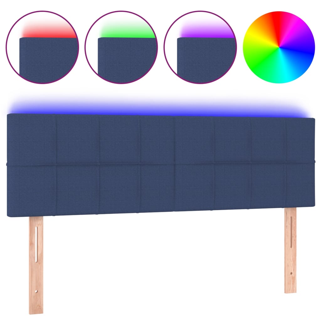 sengegavl med LED-lys 144x5x78/88 cm stof blå