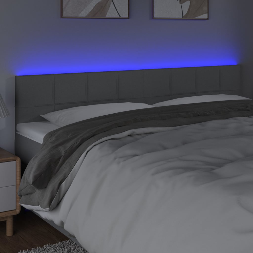 sengegavl med LED-lys 160x5x78/88 cm stof lysegrå