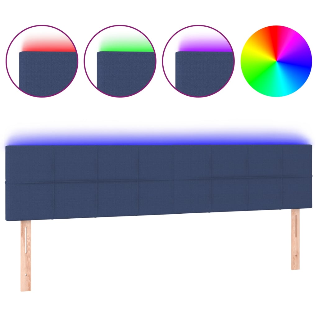 sengegavl med LED-lys 160x5x78/88 cm stof blå