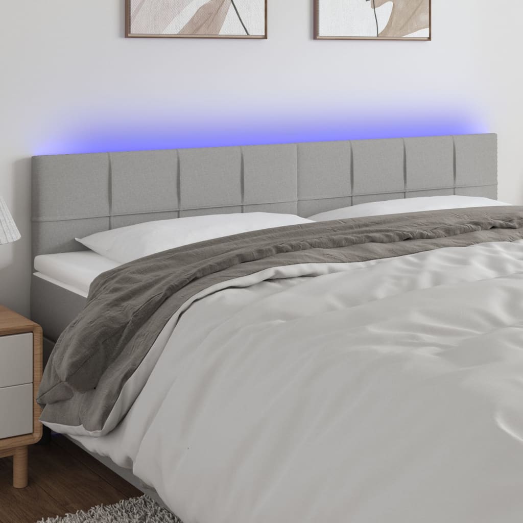 sengegavl med LED-lys 180x5x78/88 cm stof lysegrå