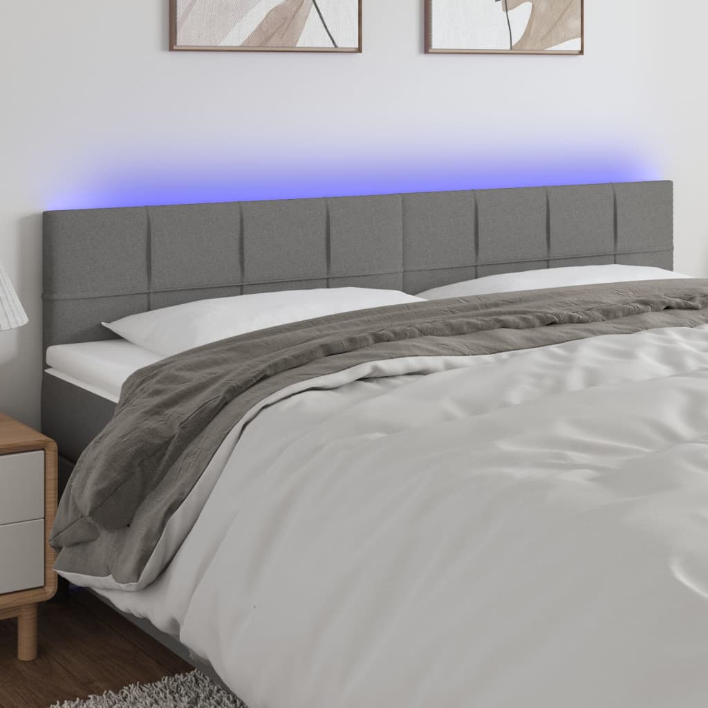 sengegavl med LED-lys 180x5x78/88 cm stof mørkegrå