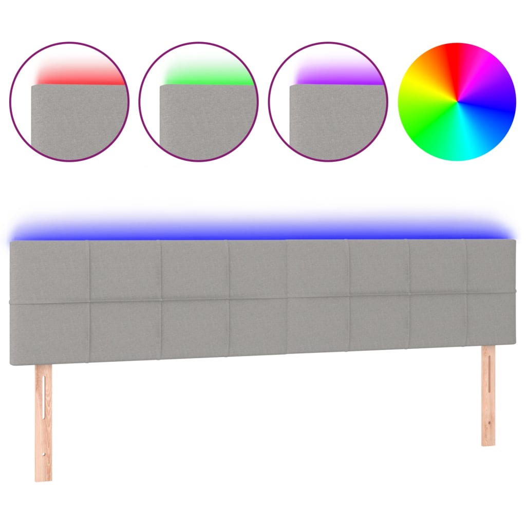 sengegavl med LED-lys 200x5x78/88 cm stof lysegrå