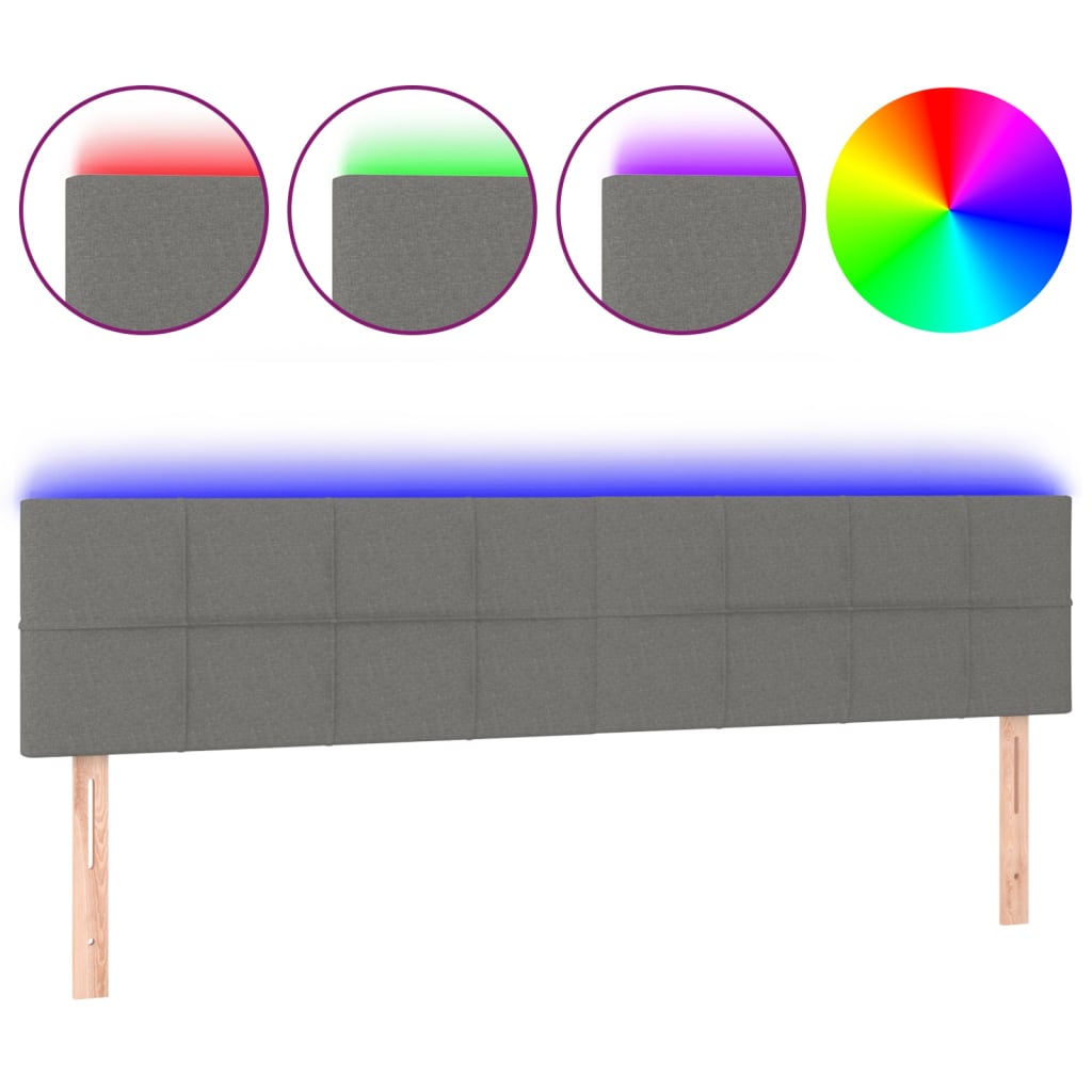 sengegavl med LED-lys 200x5x78/88 cm stof mørkegrå