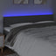 sengegavl med LED-lys 200x5x78/88 cm stof mørkegrå