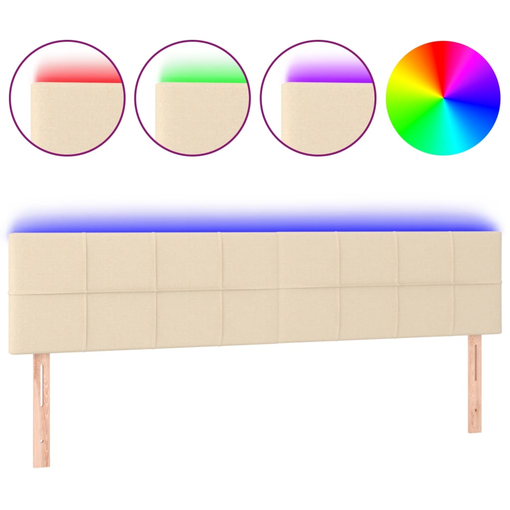 sengegavl med LED-lys 200x5x78/88 cm stof cremefarvet