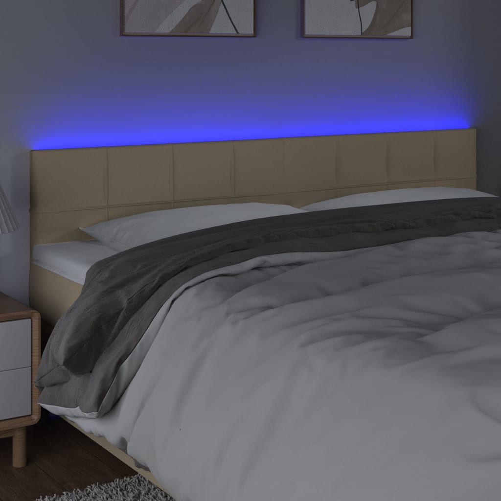 sengegavl med LED-lys 200x5x78/88 cm stof cremefarvet