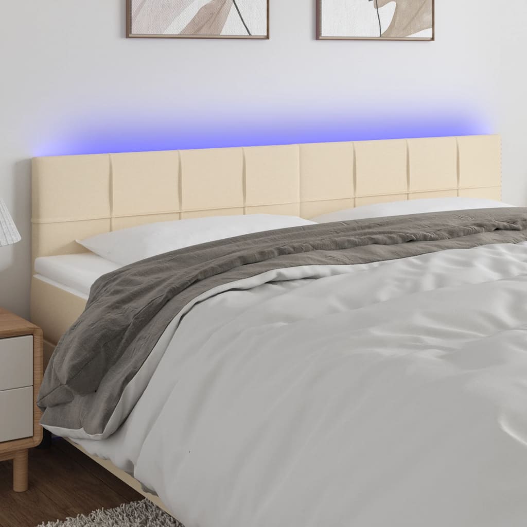 sengegavl med LED-lys 200x5x78/88 cm stof cremefarvet