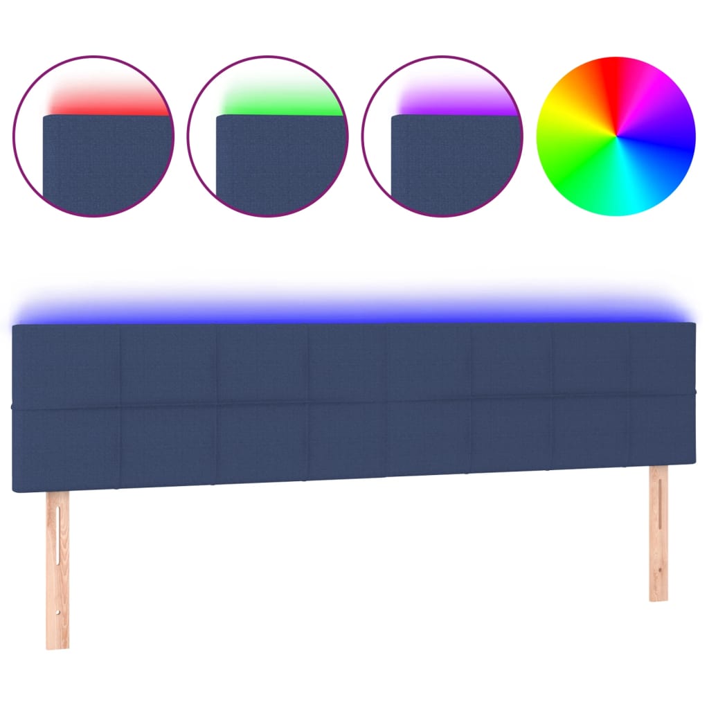 sengegavl med LED-lys 200x5x78/88 cm stof blå