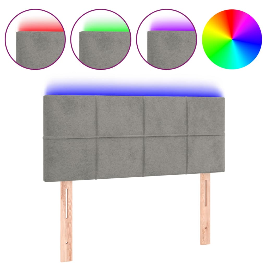 sengegavl med LED-lys 80x5x78/88 cm velour lysegrå