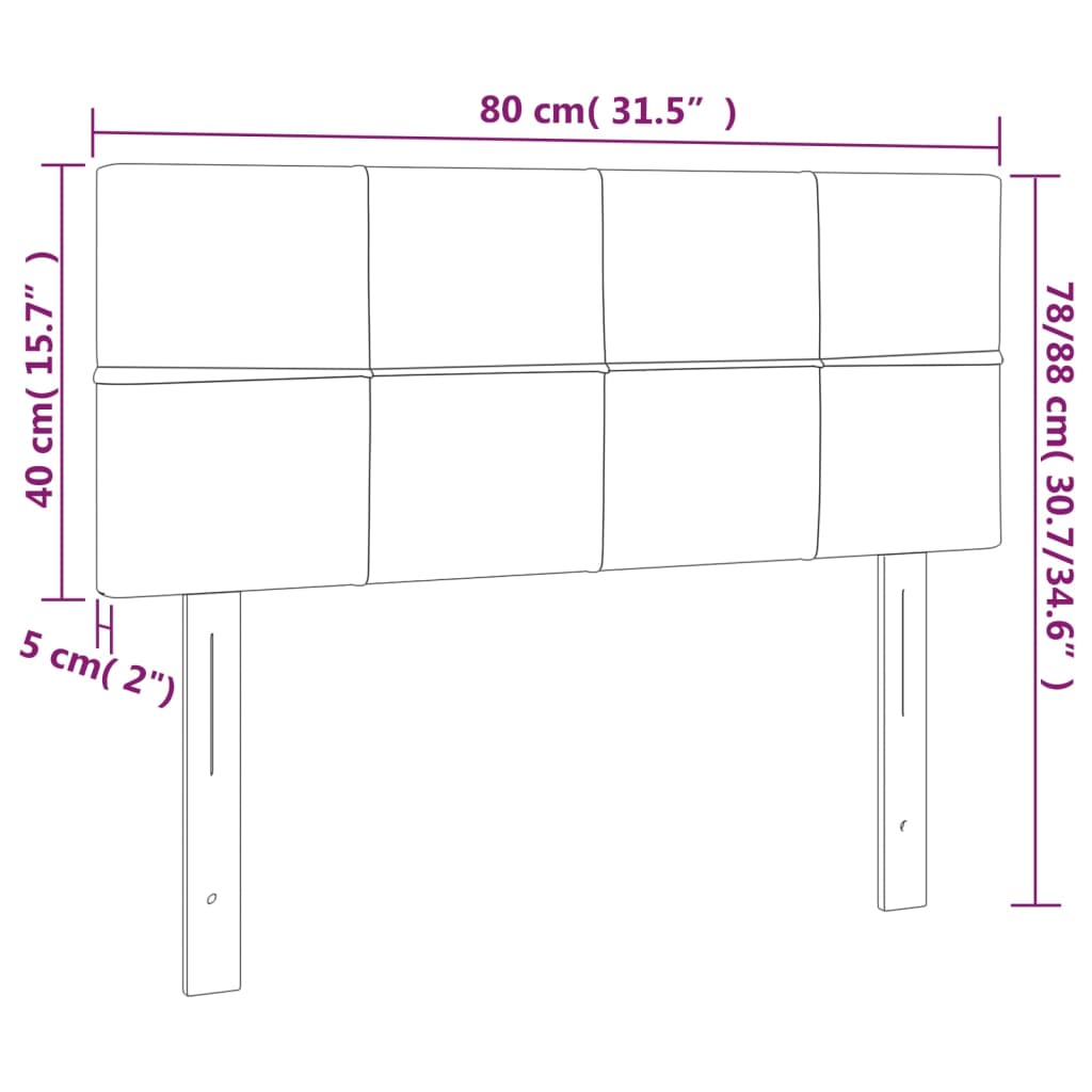 sengegavl med LED-lys 80x5x78/88 cm velour lysegrå