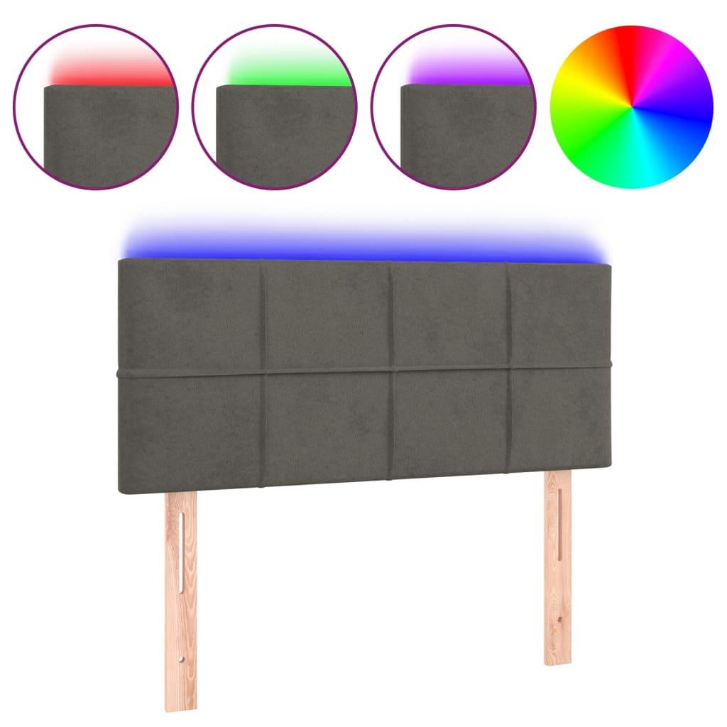 sengegavl med LED-lys 80x5x78/88 cm velour mørkegrå