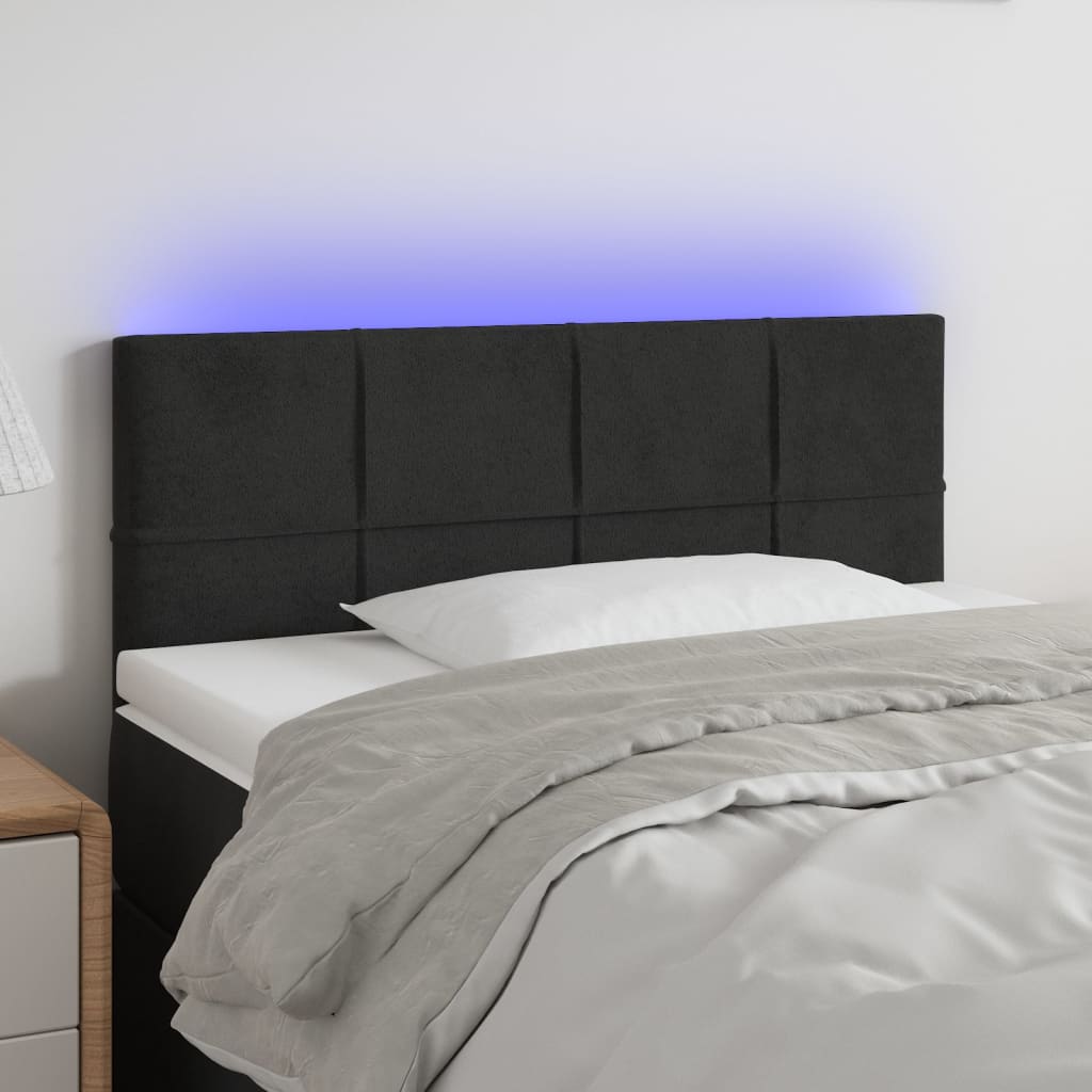 sengegavl med LED-lys 80x5x78/88 cm velour sort
