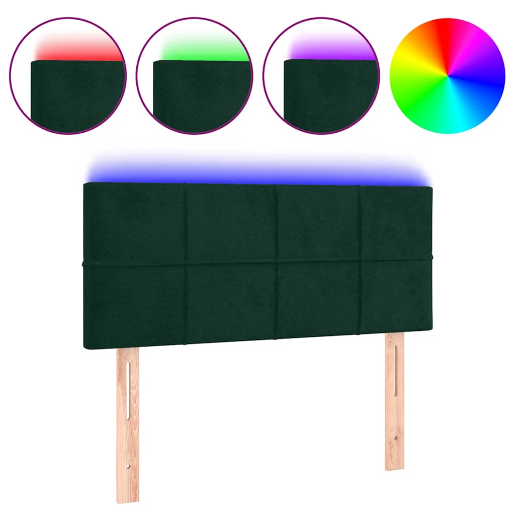 sengegavl med LED-lys 80x5x78/88 cm velour mørkegrøn