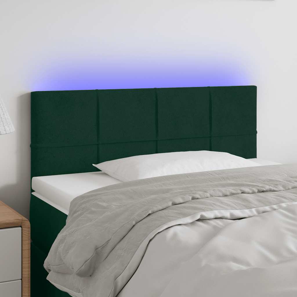 sengegavl med LED-lys 80x5x78/88 cm velour mørkegrøn