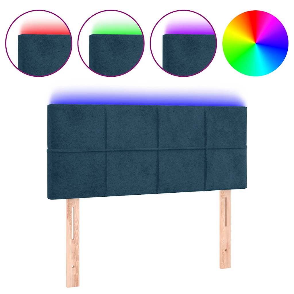 sengegavl med LED-lys 80x5x78/88 cm velour mørkeblå