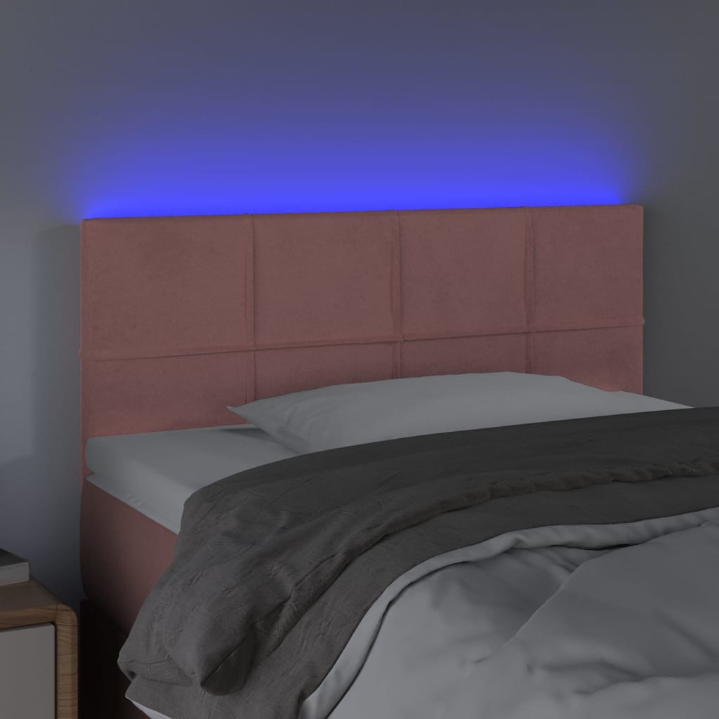 sengegavl med LED-lys 80x5x78/88 cm velour lyserød