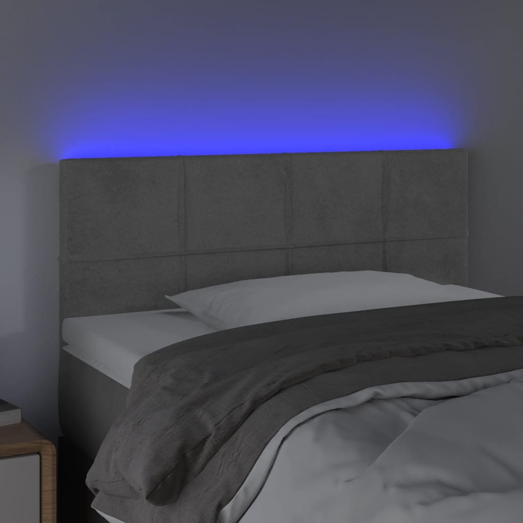 sengegavl med LED-lys 90x5x78/88 cm fløjl lysegrå