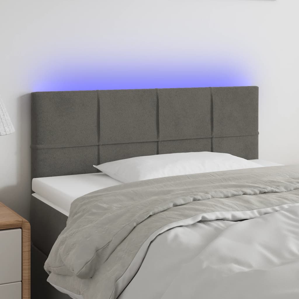 sengegavl med LED-lys 90x5x78/88 cm fløjl mørkegrå