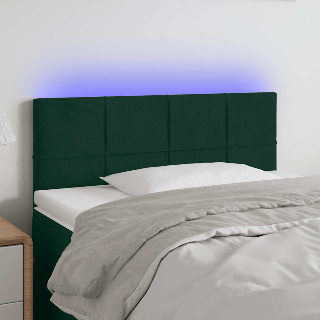 sengegavl med LED-lys 90x5x78/88 cm fløjl mørkegrøn