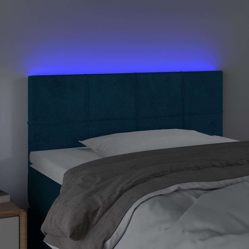 sengegavl med LED-lys 90x5x78/88 cm fløjl mørkeblå