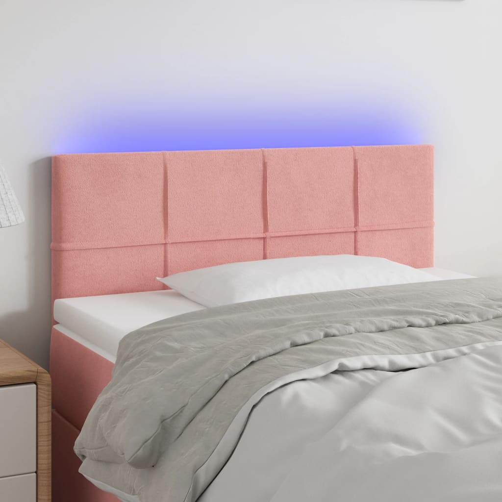 sengegavl med LED-lys 90x5x78/88 cm fløjl lyserød
