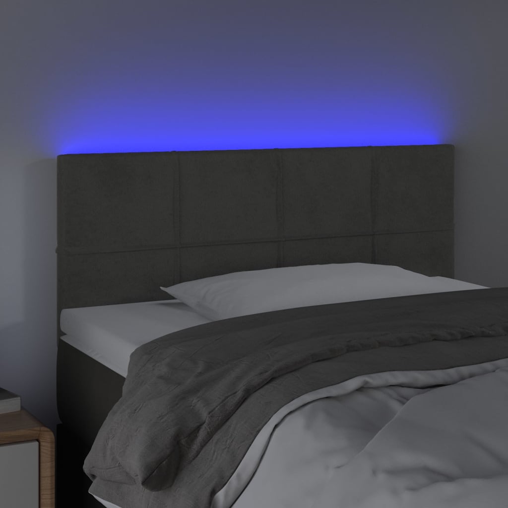 sengegavl med LED-lys 100x5x78/88 cm fløjl mørkegrå
