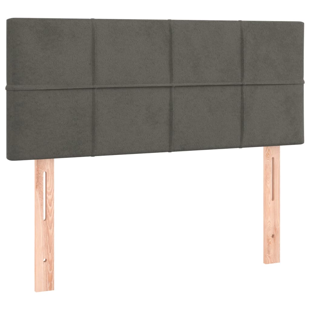 sengegavl med LED-lys 100x5x78/88 cm fløjl mørkegrå