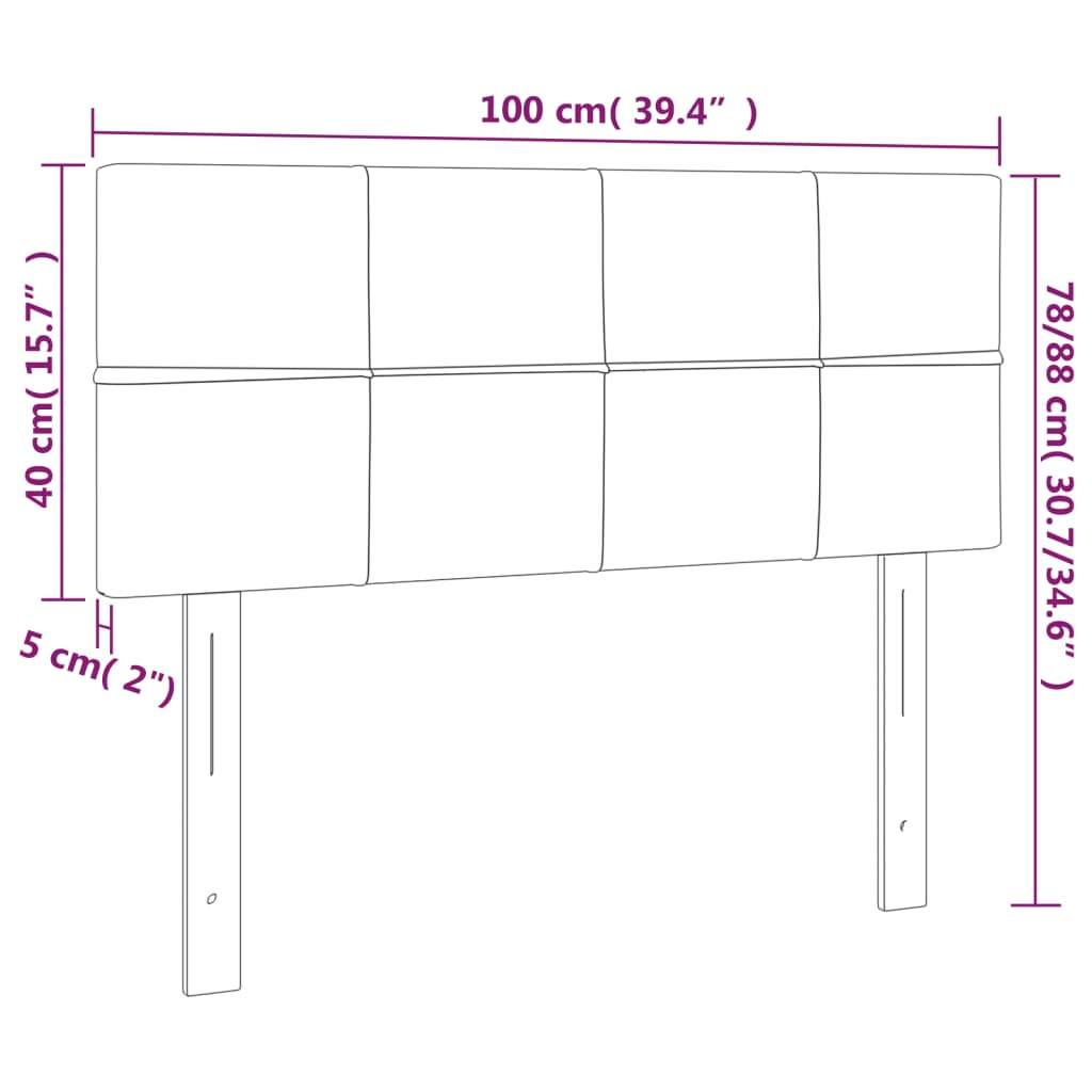 sengegavl med LED-lys 100x5x78/88 cm fløjl mørkegrå