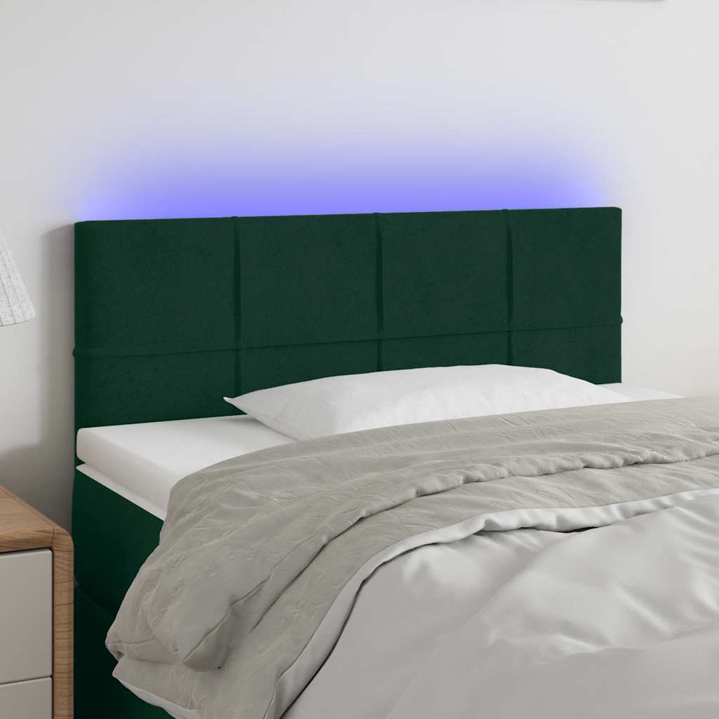 sengegavl med LED-lys 100x5x78/88 cm fløjl mørkegrøn