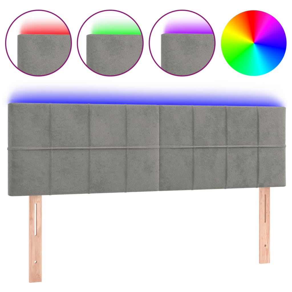 sengegavl med LED-lys 144x5x78/88 cm fløjl lysegrå