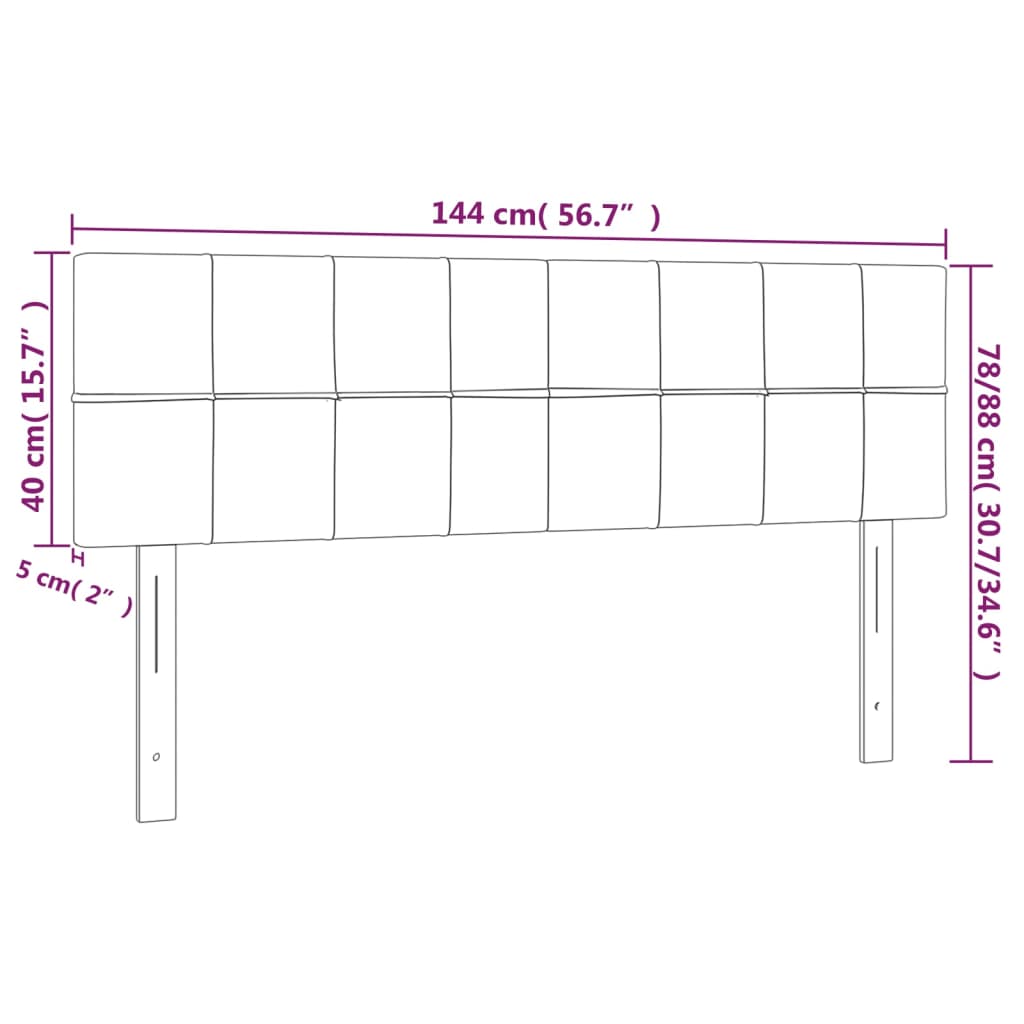 sengegavl med LED-lys 144x5x78/88 cm fløjl lysegrå