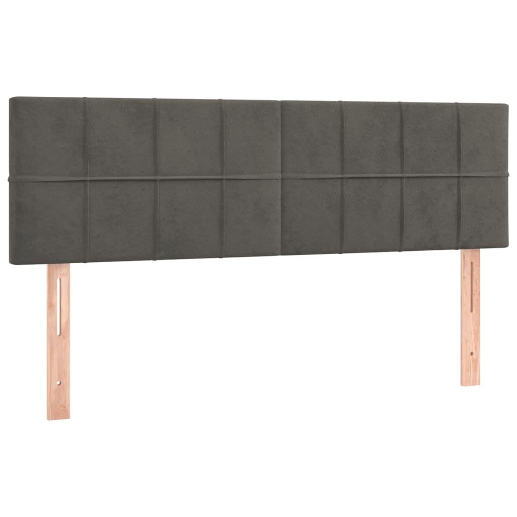 sengegavl med LED-lys 144x5x78/88 cm fløjl mørkegrå