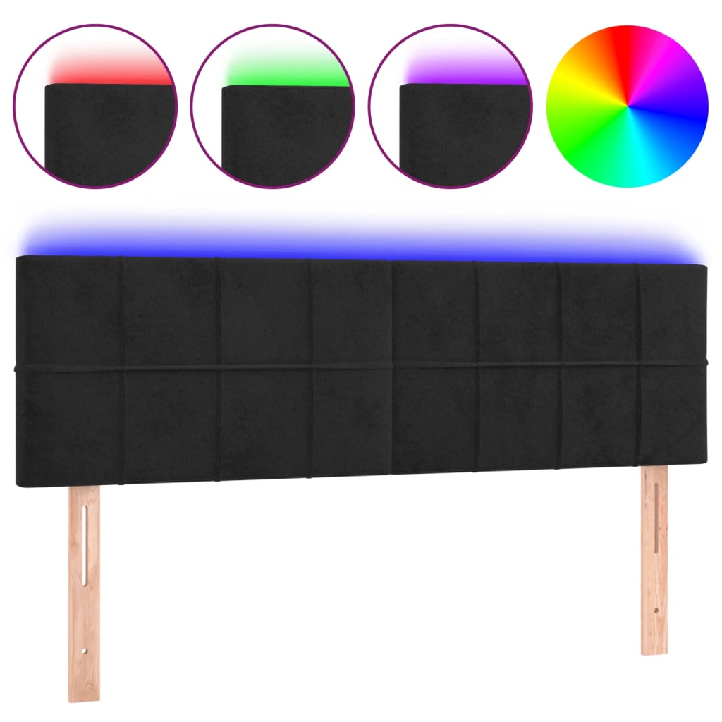 sengegavl med LED-lys 144x5x78/88 cm fløjl sort