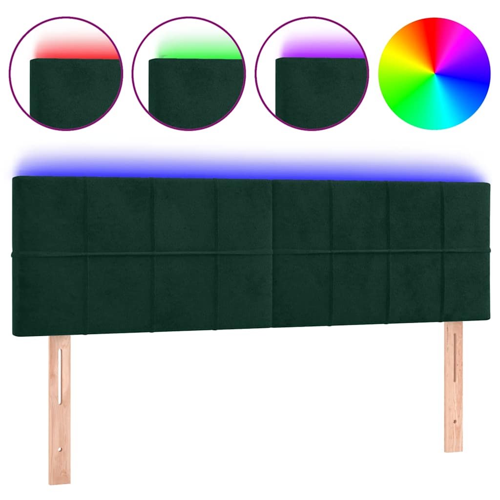 sengegavl med LED-lys 144x5x78/88 cm fløjl mørkegrøn