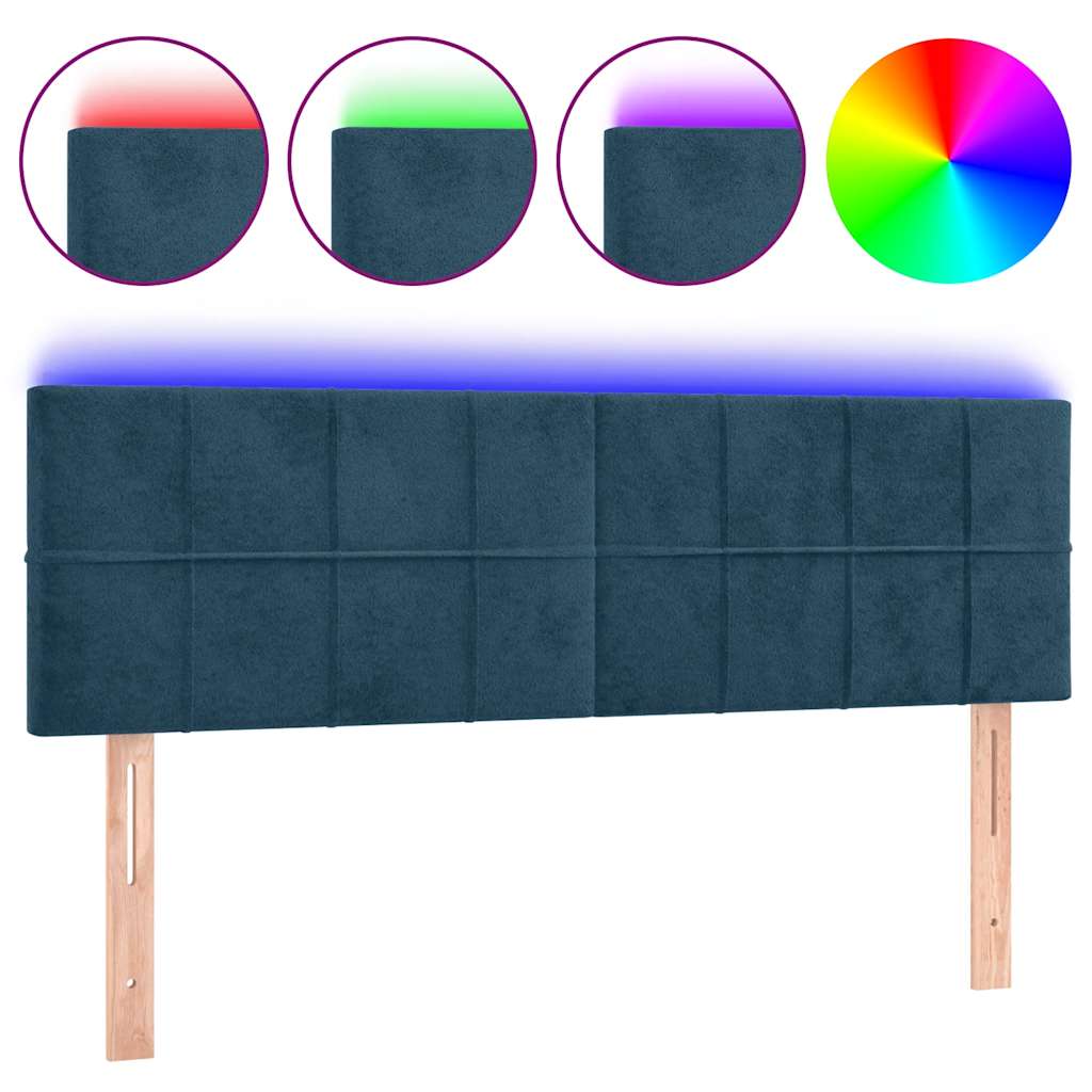 sengegavl med LED-lys 144x5x78/88 cm fløjl mørkeblå
